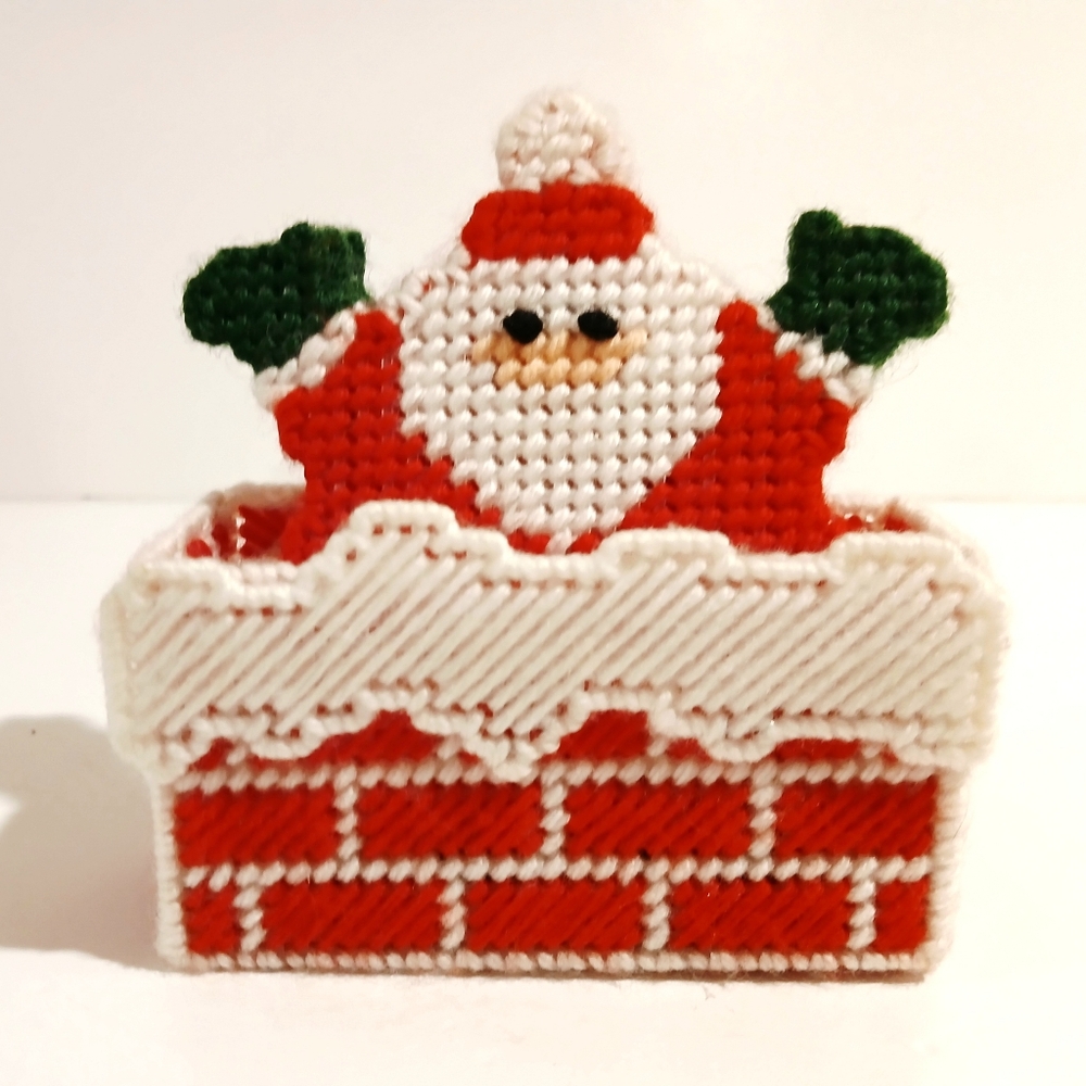 Vintage Festive Handcrafted Plastic Canvas Santa Claus Coaster Set